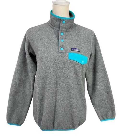 Patagonia Synchilla Women's Pullover Snap T Fleece Jacket Gray & Teal Size XS - Picture 1 of 8
